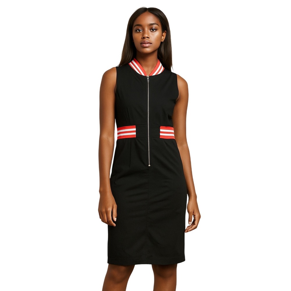 NICOLE MILLER Collection zip front sleeveless dress black sporty y2k chic 10